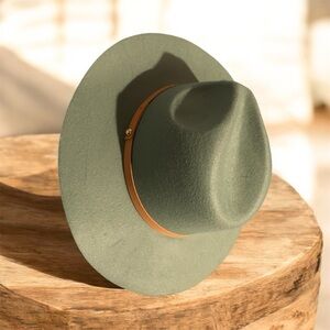 Stylish Sage Green Fedora Hat with Brown Band